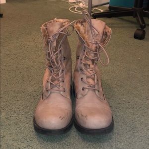 Tan combat boots